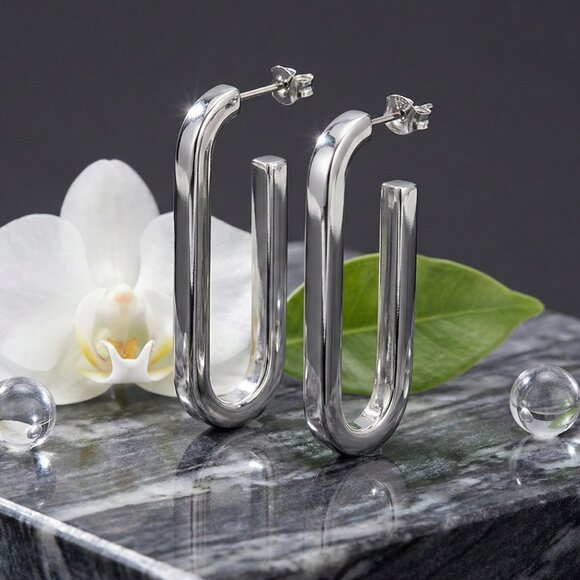 NKULTD Jewelry - Dainty Minimalist 18K White Gold Plated 316L Stainless Steel U-Shape Earrings